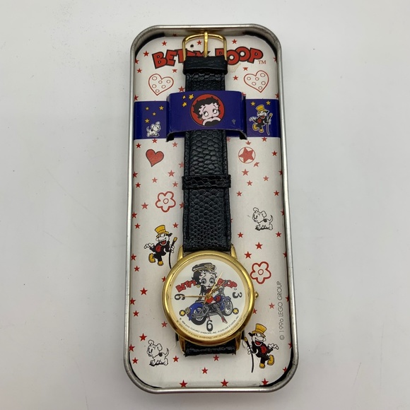 Vintage \'96 Betty Boop Motorcycle Betty Moving Eyes Lizard Grain Watch WORKING! main image 10